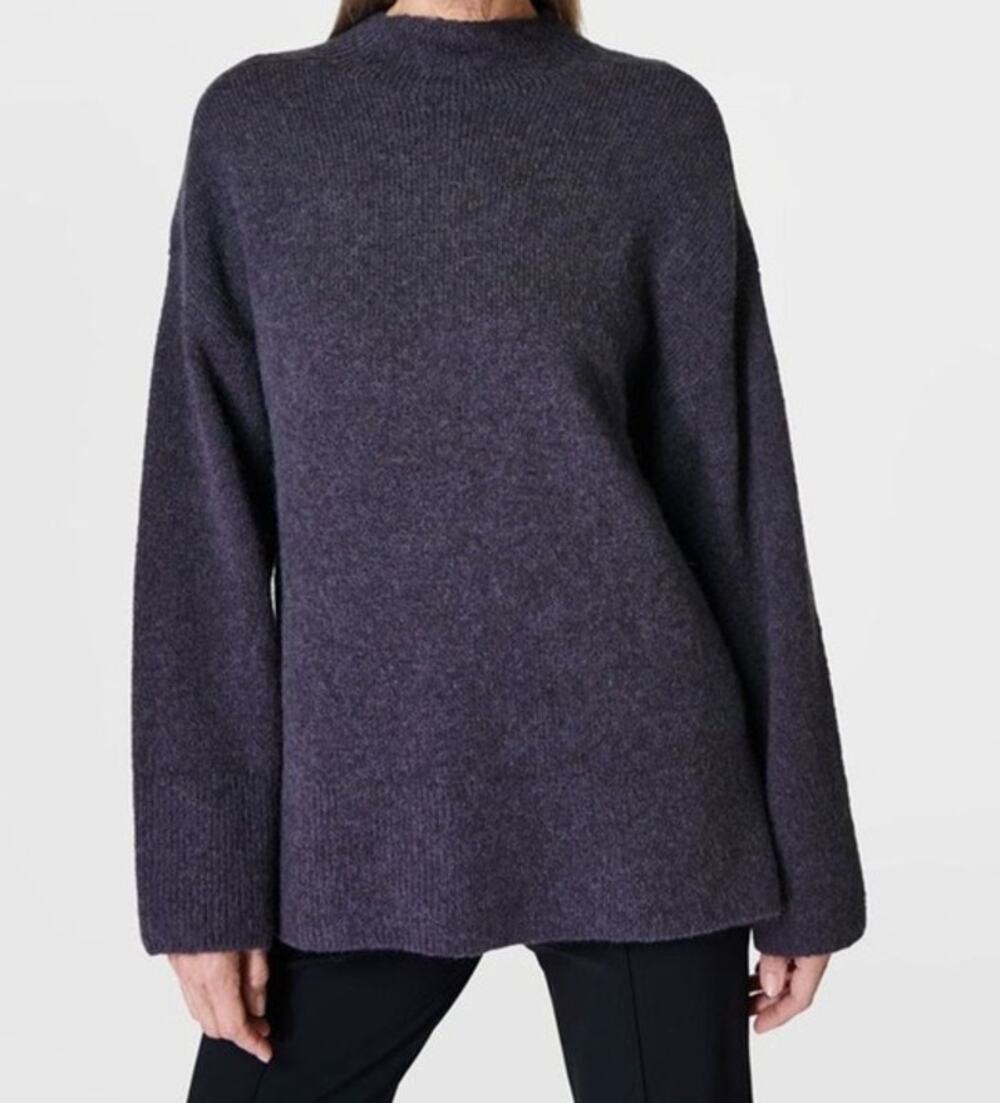 Sweaty Betty Pinnacle Wool Blend Chunky Knit Sweater Mock Neck Oversized Gray